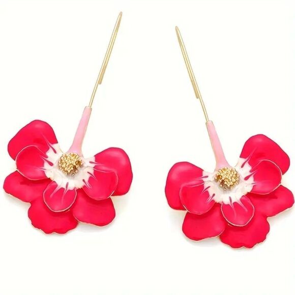 Pink flower earrings M701 - Picture 1 of 4